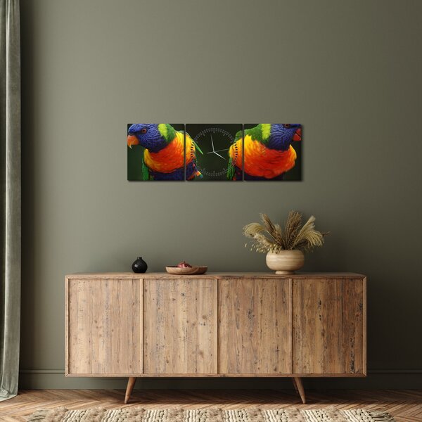 Obraz papug (z zegarem) (90x30 cm)