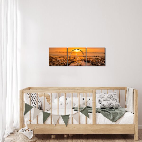 Obraz zachodu słońca (z zegarem) (90x30 cm)