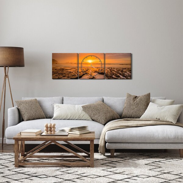 Obraz zachodu słońca (z zegarem) (90x30 cm)