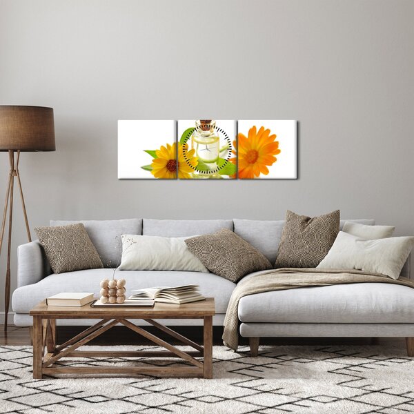 Obraz kwiatowego oleju (z zegarem) (90x30 cm)