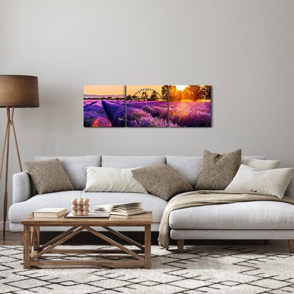 Obraz lawendowego pola (z zegarem) (90x30 cm)