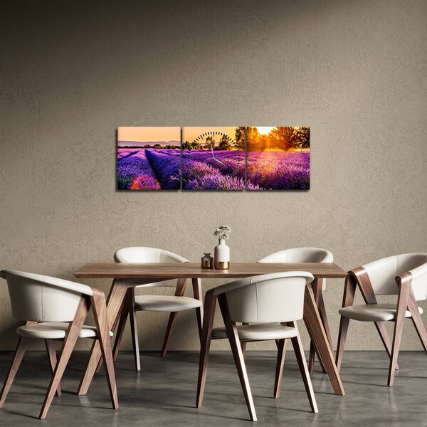 Obraz lawendowego pola (z zegarem) (90x30 cm)