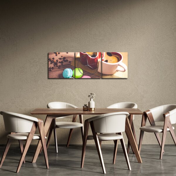 Obraz kawy i makaroników (z zegarem) (90x30 cm)