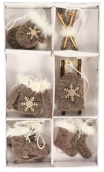 Zestaw świątecznych zawieszek dekoracyjnych CHRISTMAS SYMBOLS 6 sztuk - różne kolory