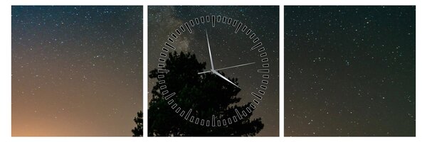 Obraz nocnego nieba z drzewami (z zegarem) (90x30 cm)