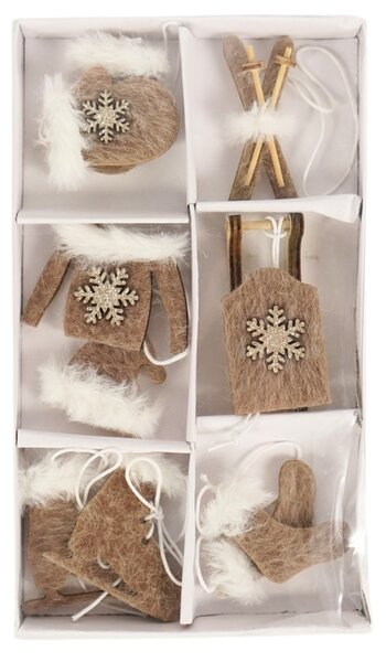 Zestaw świątecznych zawieszek dekoracyjnych CHRISTMAS SYMBOLS 6 sztuk - różne kolory