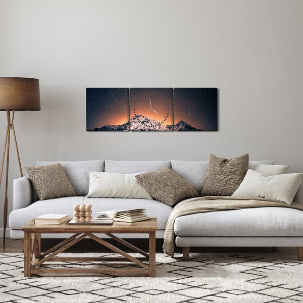Obraz nocnego nieba z górą (z zegarem) (90x30 cm)