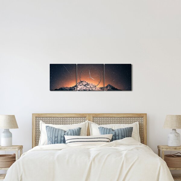 Obraz nocnego nieba z górą (z zegarem) (90x30 cm)