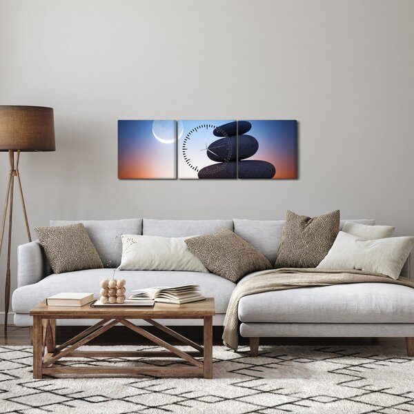 Obraz ułożonych kamieni jeden na drugim (z zegarem) (90x30 cm)