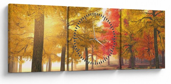 Obraz jesiennych drzew (z zegarem) (90x30 cm)