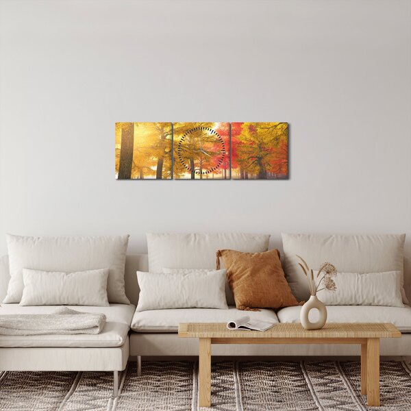 Obraz jesiennych drzew (z zegarem) (90x30 cm)