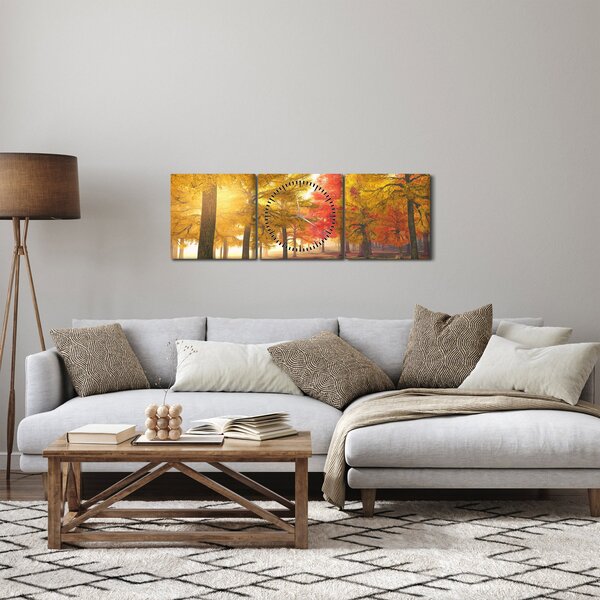 Obraz jesiennych drzew (z zegarem) (90x30 cm)