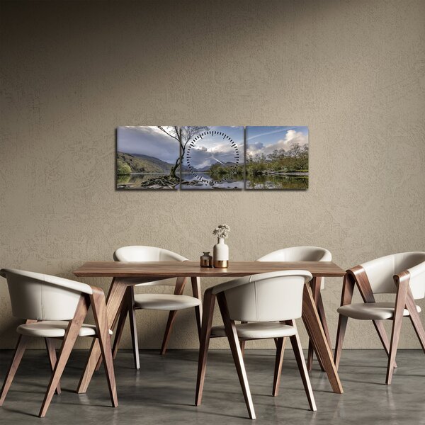 Obraz rzeki z drzewem (z zegarem) (90x30 cm)