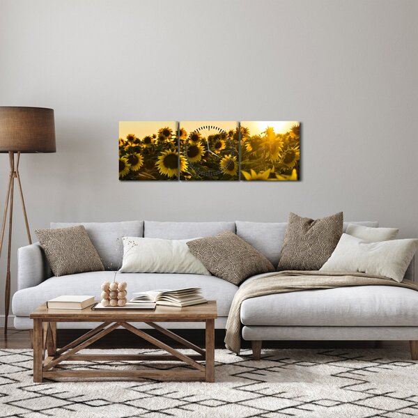 Obraz pola słoneczników (z zegarem) (90x30 cm)