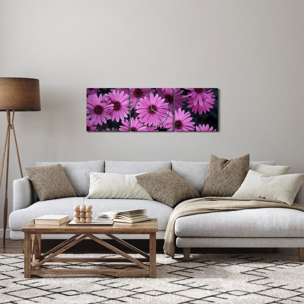 Obraz różowych kwiatów (z zegarem) (90x30 cm)
