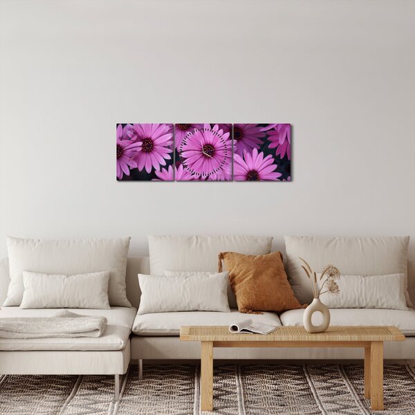Obraz różowych kwiatów (z zegarem) (90x30 cm)