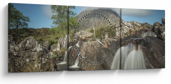 Obraz wodospadów i gór (z zegarem) (90x30 cm)