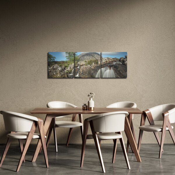 Obraz wodospadów i gór (z zegarem) (90x30 cm)