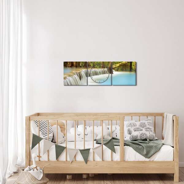 Obraz wodospadu Huai Mae Kamin w lesie (z zegarem) (90x30 cm)