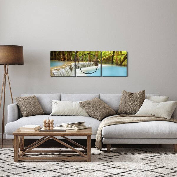 Obraz wodospadu Huai Mae Kamin w lesie (z zegarem) (90x30 cm)
