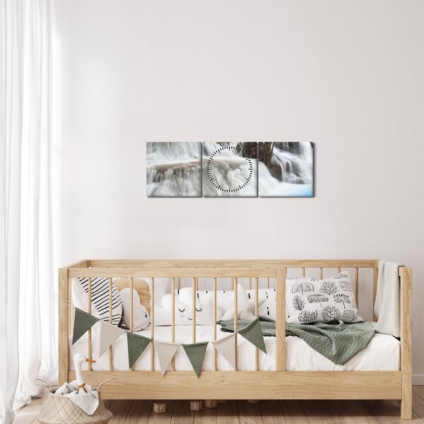 Obraz wodospadu Erawan w lesie (z zegarem) (90x30 cm)