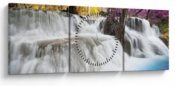 Obraz wodospadu Erawan w lesie (z zegarem) (90x30 cm)