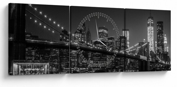 Obraz mostu Brooklyn Bridge w Nowym Jorku (z zegarem) (90x30 cm)