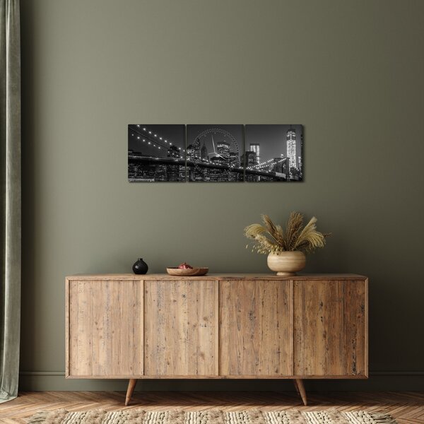 Obraz mostu Brooklyn Bridge w Nowym Jorku (z zegarem) (90x30 cm)