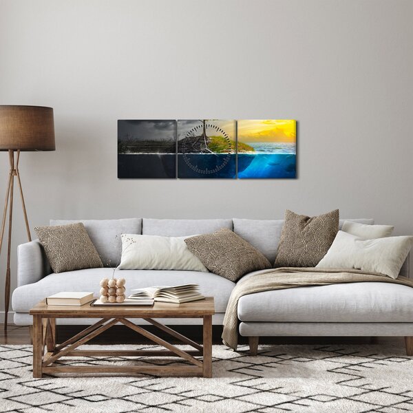 Obraz przedstawiający dwie strony (z zegarem) (90x30 cm)