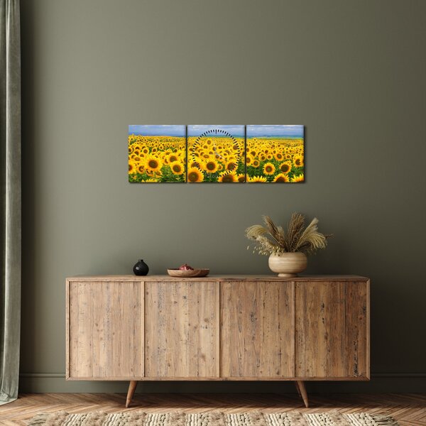 Obraz pola słoneczników (z zegarem) (90x30 cm)