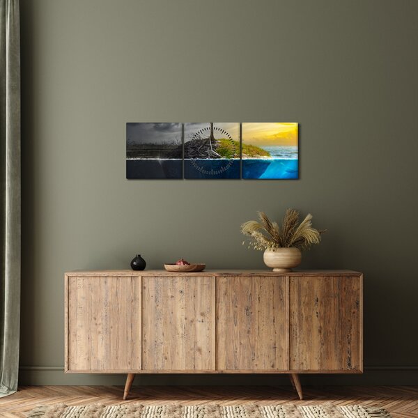 Obraz przedstawiający dwie strony (z zegarem) (90x30 cm)