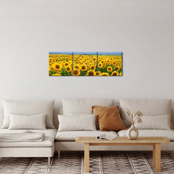 Obraz pola słoneczników (z zegarem) (90x30 cm)
