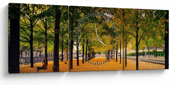 Obraz alei jesiennych drzew (z zegarem) (90x30 cm)