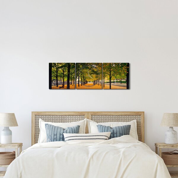 Obraz alei jesiennych drzew (z zegarem) (90x30 cm)