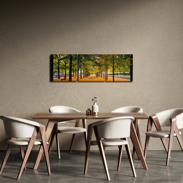 Obraz alei jesiennych drzew (z zegarem) (90x30 cm)
