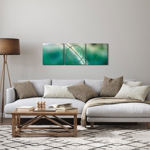 Obraz źdźbła trawy (z zegarem) (90x30 cm)