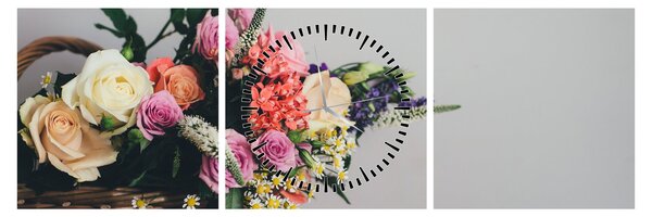 Obraz kosza z kwiatami (z zegarem) (90x30 cm)