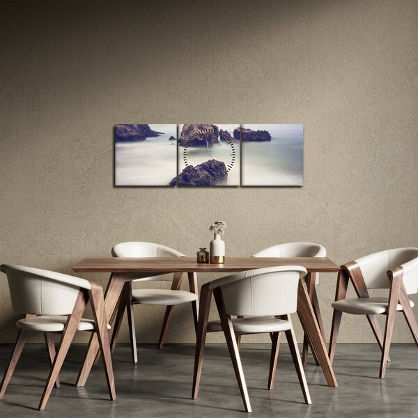 Obraz klifów we mgle (z zegarem) (90x30 cm)