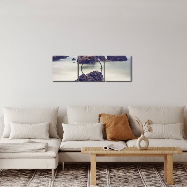 Obraz klifów we mgle (z zegarem) (90x30 cm)