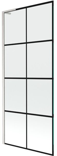 Mexen Next L parawan nawannowy 1-skrzydłowy 80 x 150 cm, czarna kratka, nikiel szczotkowany - 895-080-000-03-77-97