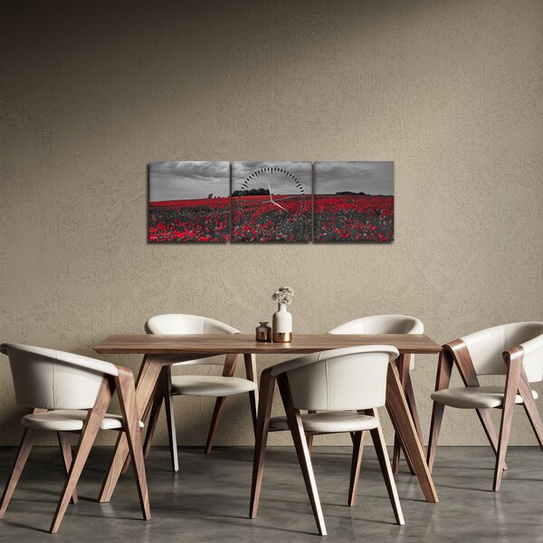 Obraz maków (z zegarem) (90x30 cm)