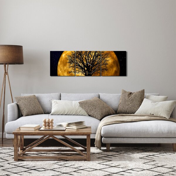 Obraz księżyca i sylwetki (z zegarem) (90x30 cm)