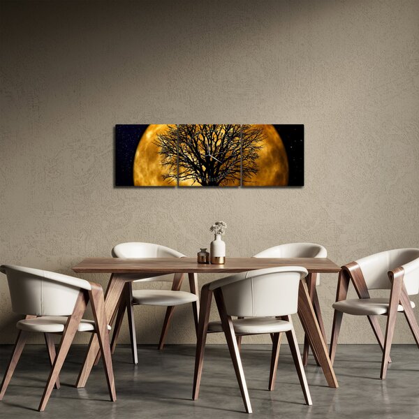 Obraz księżyca i sylwetki (z zegarem) (90x30 cm)