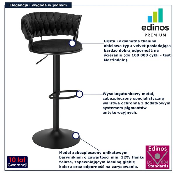 Czarny metalowy hoker welurowy z plecionym oparciem R8-B64