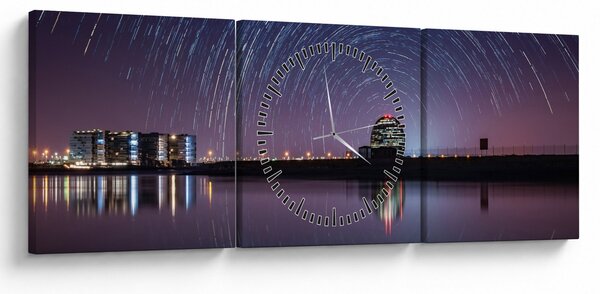 Obraz nocnego nieba z gwiazdami (z zegarem) (90x30 cm)