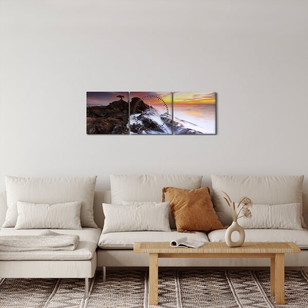 Obraz góry we mgle (z zegarem) (90x30 cm)
