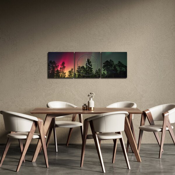 Obraz zorzy polarnej (z zegarem) (90x30 cm)