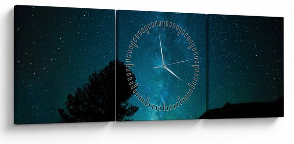Obraz nocnego nieba z gwiazdami (z zegarem) (90x30 cm)
