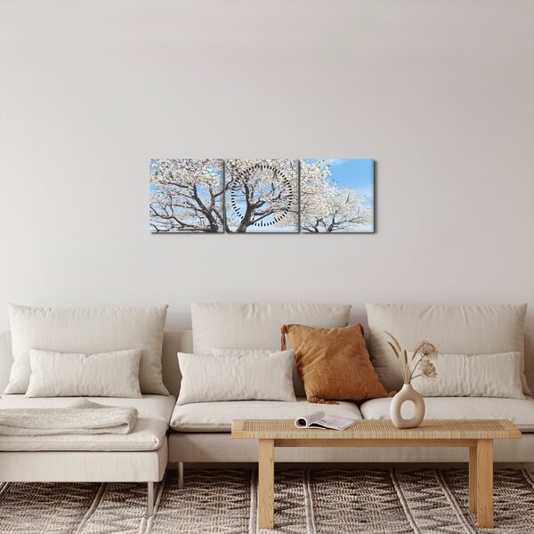 Obraz drzew (z zegarem) (90x30 cm)