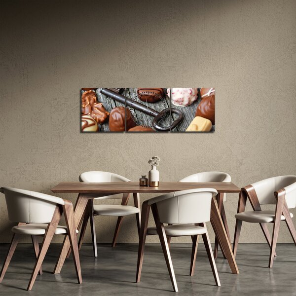 Obraz czekolady i kluczy (z zegarem) (90x30 cm)